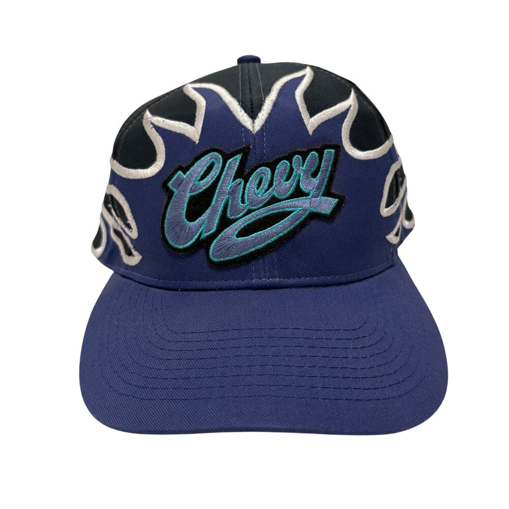 VTG Y2K 90's Chevy Flames Adjustable Snapback Baseball Hat Blue